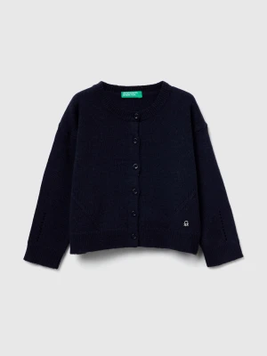 Benetton, Cardigan In Wool Blend With Perforated Detailing, Size: 116, Dark Blue, Kids United Colors of Benetton