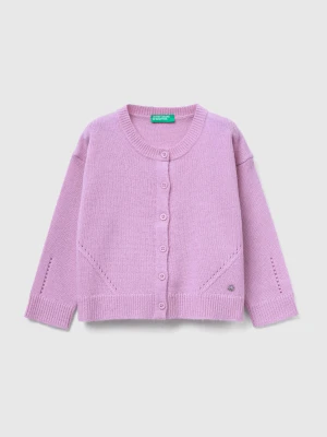 Benetton, Cardigan In Wool Blend With Perforated Detailing, Size: 116, Kids United Colors of Benetton