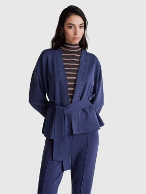 Benetton, Cardigan With Belt In Sweat Fabric, Size: XS-S, Dark Blue, Women United Colors of Benetton