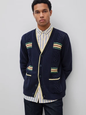 Benetton, Cardigan With Braids And Stripes, Size: XL, Dark Blue, Men United Colors of Benetton