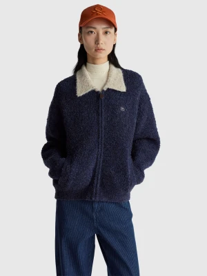 Benetton, Cardigan With Collar And Zipper, Size: OS, Dark Blue, Women United Colors of Benetton
