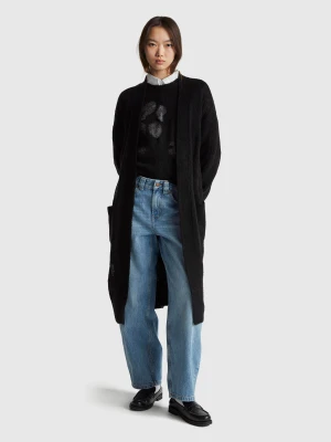 Benetton, Cardigan With Floral Inlay, Size: XS, Black, Women United Colors of Benetton