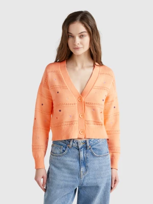 Benetton, Cardigan With Flower Embroidery, size XS, Peach, Women United Colors of Benetton