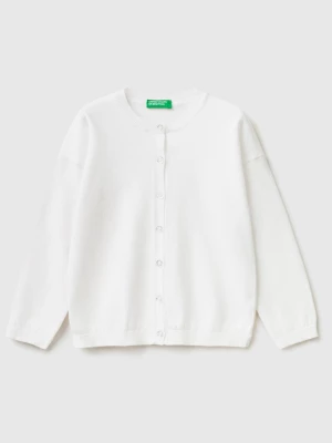 Benetton, Cardigan With Glittery Buttons, size 110, White, Kids United Colors of Benetton