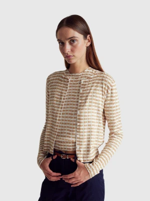 Benetton, Cardigan With Graphic Print, Size: XS, White, Women United Colors of Benetton