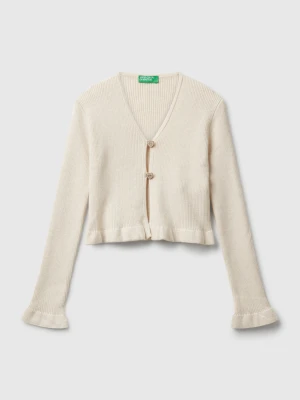 Benetton, Cardigan With Heart Buttons, size XL, Creamy White, Kids United Colors of Benetton