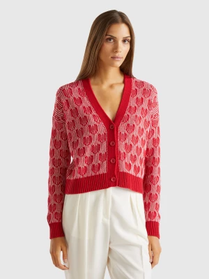 Benetton, Cardigan With Heart Inlay, size L, Red, Women United Colors of Benetton