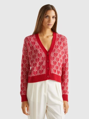 Benetton, Cardigan With Heart Inlay, size S, Red, Women United Colors of Benetton