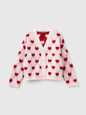 Benetton, Cardigan With Heart Motif, size 2XL, Pink, Kids United Colors of Benetton