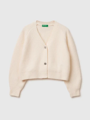 Benetton, Cardigan With Jewel Buttons, Size: XL, Creamy White, Kids United Colors of Benetton