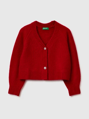 Benetton, Cardigan With Jewel Buttons, Size: XL, Red, Kids United Colors of Benetton