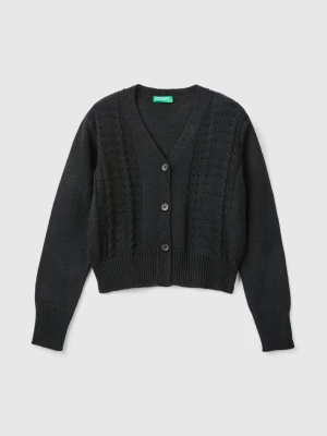 Benetton, Cardigan With Openwork, size 2XL, Black, Kids United Colors of Benetton