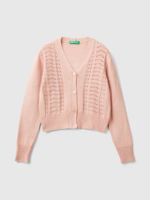 Benetton, Cardigan With Openwork, size 3XL, Soft Pink, Kids United Colors of Benetton