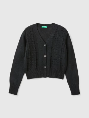 Benetton, Cardigan With Openwork, size M, Black, Kids United Colors of Benetton