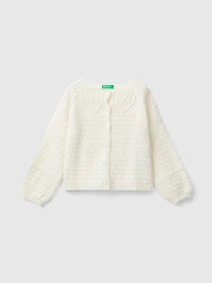 Benetton, Cardigan With Perforated Details, size 110, Creamy White, Kids United Colors of Benetton
