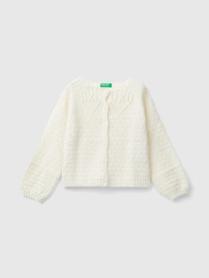 Benetton, Cardigan With Perforated Details, size 110, Creamy White, Kids United Colors of Benetton