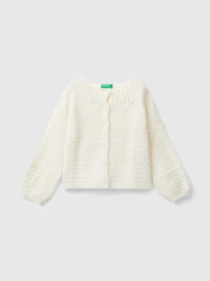 Benetton, Cardigan With Perforated Details, size 82, Creamy White, Kids United Colors of Benetton
