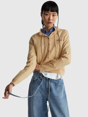 Benetton, Cardigan With Ruffled Collar, Size: S, Beige, Women United Colors of Benetton