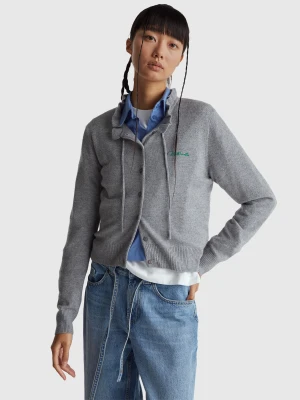 Benetton, Cardigan With Ruffled Collar, Size: S, Gray, Women United Colors of Benetton