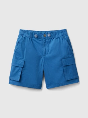 Benetton, Cargo Bermuda Shorts In Stretch Cotton, size L, Blue, Kids United Colors of Benetton