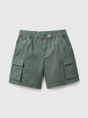 Benetton, Cargo Bermuda Shorts In Stretch Cotton, size M, Military Green, Kids United Colors of Benetton