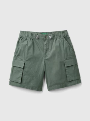 Benetton, Cargo Bermuda Shorts In Stretch Cotton, size M, Military Green, Kids United Colors of Benetton
