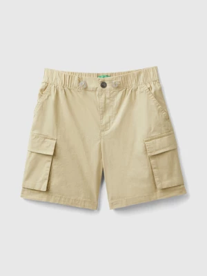 Benetton, Cargo Bermuda Shorts In Stretch Cotton, size S, Beige, Kids United Colors of Benetton