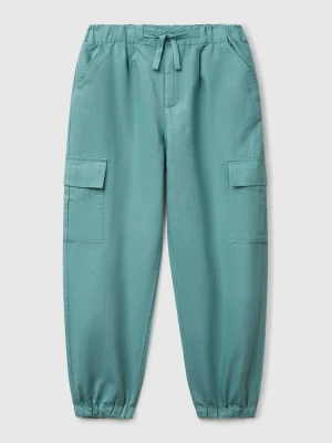 Benetton, Cargo Fit Trousers In Linen Blend, size XL, Aqua, Kids United Colors of Benetton