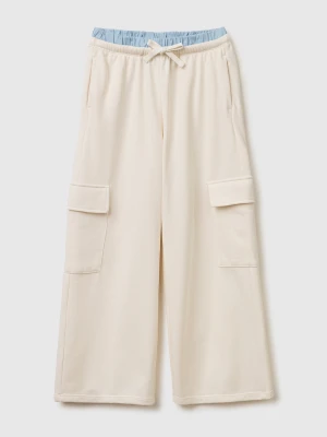 Benetton, Cargo Pants With Elastic, Size: XL, Creamy White, Kids United Colors of Benetton