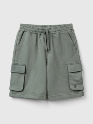 Benetton, Cargo Shorts In Light Sweat Fabric, size 2XL, Military Green, Kids United Colors of Benetton