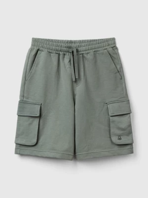 Benetton, Cargo Shorts In Light Sweat Fabric, size 3XL, Military Green, Kids United Colors of Benetton