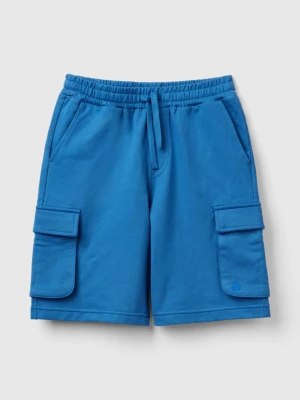 Benetton, Cargo Shorts In Light Sweat Fabric, size S, Blue, Kids United Colors of Benetton