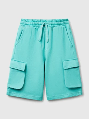 Benetton, Cargo Shorts In Light Sweat Fabric, size XL, Aqua, Kids United Colors of Benetton