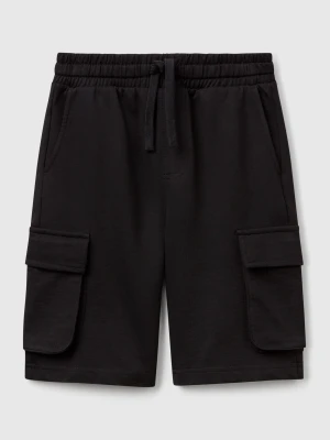 Benetton, Cargo Shorts In Light Sweat Fabric, size XL, Black, Kids United Colors of Benetton