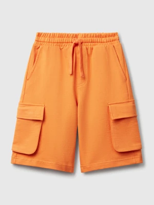Benetton, Cargo Shorts In Light Sweat Fabric, size XL, Orange, Kids United Colors of Benetton