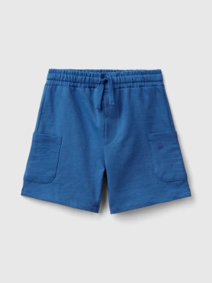 Benetton, Cargo Shorts In Organic Cotton, size 110, Blue, Kids United Colors of Benetton