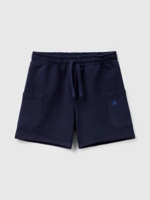 Benetton, Cargo Shorts In Organic Cotton, size 110, Dark Blue, Kids United Colors of Benetton