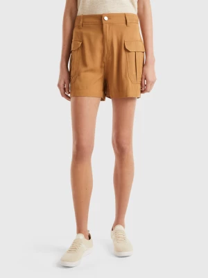 Benetton, Cargo Shorts In Sustainable Viscose, size , Beige, Women United Colors of Benetton