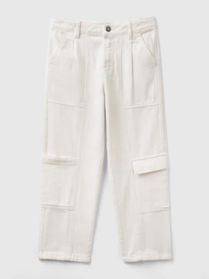 Benetton, Cargo Trousers In Cotton, size 2XL, White, Kids United Colors of Benetton