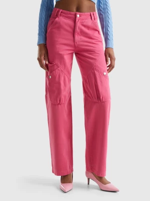 Benetton, Cargo Trousers In Cotton, size , Fuchsia, Women United Colors of Benetton