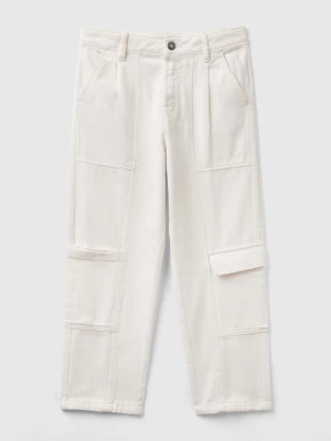 Benetton, Cargo Trousers In Cotton, size M, White, Kids United Colors of Benetton