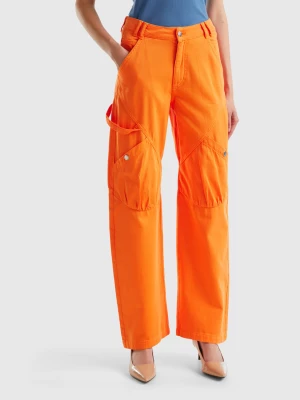 Benetton, Cargo Trousers In Cotton, size , Orange, Women United Colors of Benetton