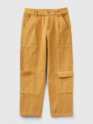 Benetton, Cargo Trousers In Cotton, size XL, Camel, Kids United Colors of Benetton