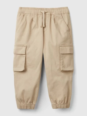 Benetton, Cargo Trousers With Drawstring, size 82, Beige, Kids United Colors of Benetton