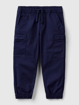 Benetton, Cargo Trousers With Drawstring, size 82, Dark Blue, Kids United Colors of Benetton