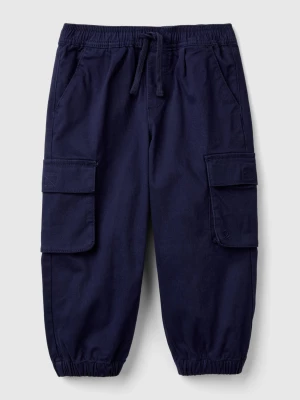 Benetton, Cargo Trousers With Drawstring, size 82, Dark Blue, Kids United Colors of Benetton