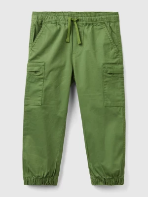 Benetton, Cargo Trousers With Drawstring, size 82, Military Green, Kids United Colors of Benetton