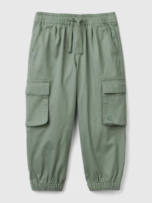 Benetton, Cargo Trousers With Drawstring, size 90, Light Green, Kids United Colors of Benetton