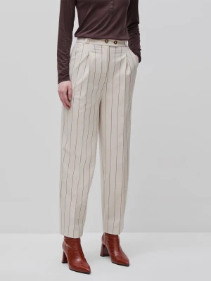 Benetton, Carrot-fit Pinstriped Trousers, Creamy White, Women United Colors of Benetton