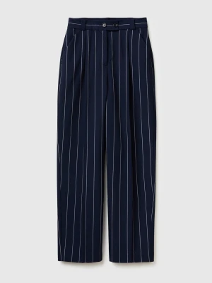 Benetton, Carrot-fit Pinstriped Trousers, Dark Blue, Women United Colors of Benetton